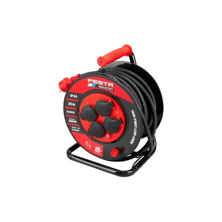 Kabel prodlužovací na bubnu venkovní FESTA INDUSTRY 3x2.5mm 25m 230V max 3680W 4 zásuvky guma-neoprén IP44