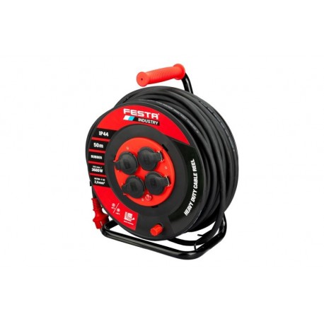 Kabel prodlužovací na bubnu venkovní FESTA INDUSTRY 3x2.5mm 50m 230V max 3680W 4 zásuvky guma-neopren IP44