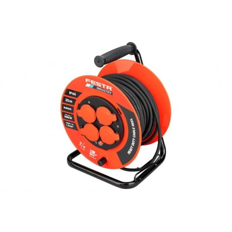 Kabel prodlužovací na bubnu venkovní FESTA INDUSTRY 3x1.5mm 25m 230V max 3680W 4 zásuvky guma IP44